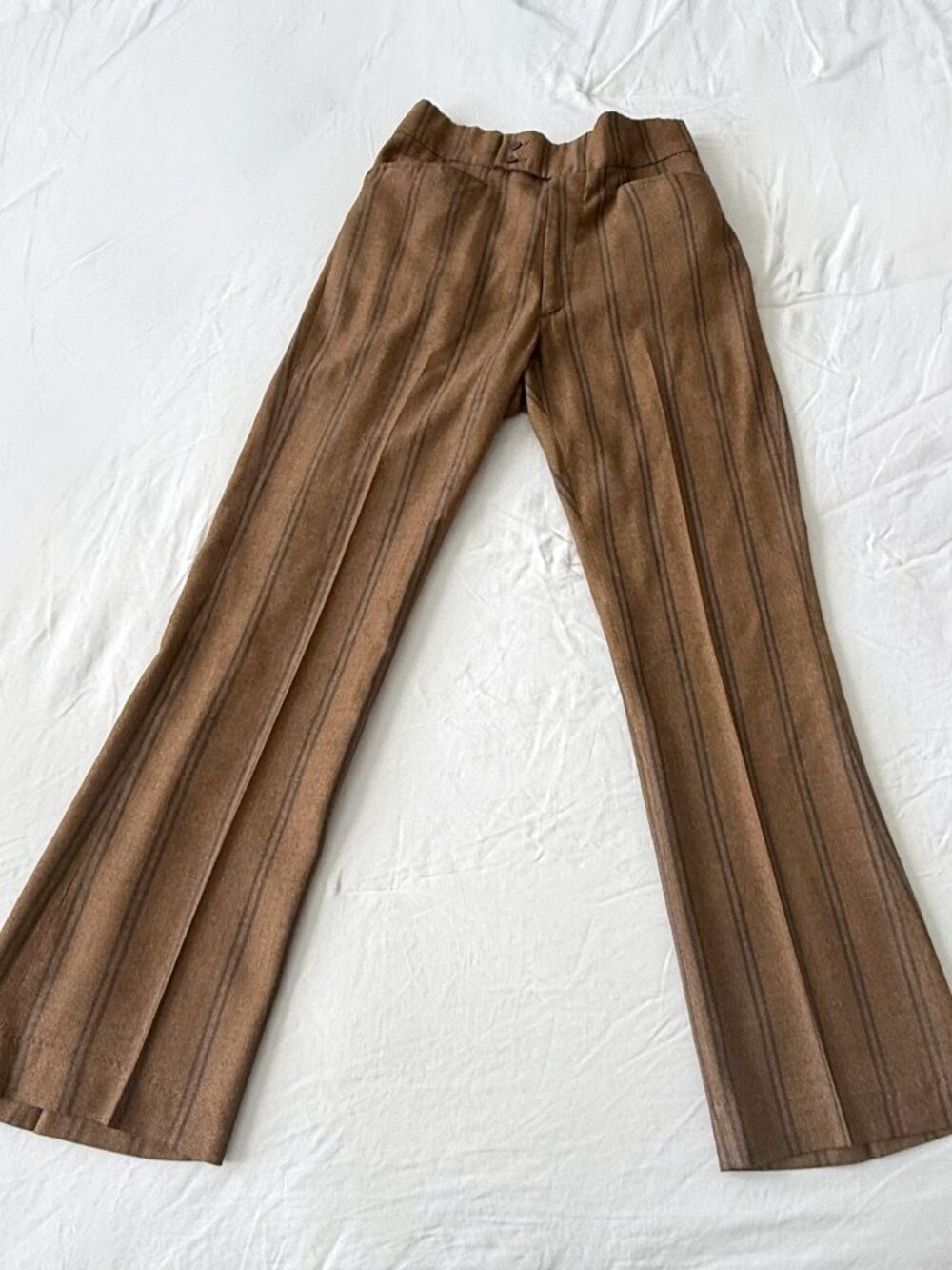 70s VTG Levi’s Sta-Prest Slim Flare High Waist Striped Herringbone Pants 29W